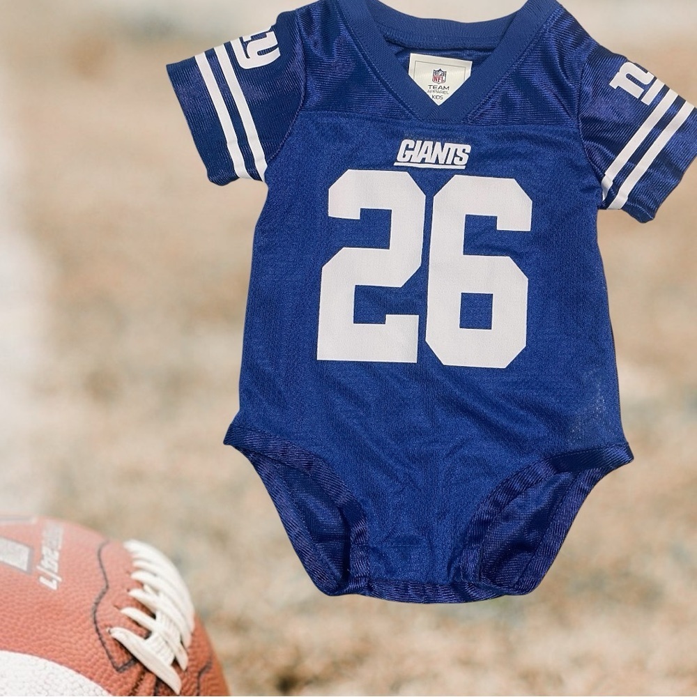 NFL Giants Team Apparel #26 Saquon Barkley Kids Blue Onesie